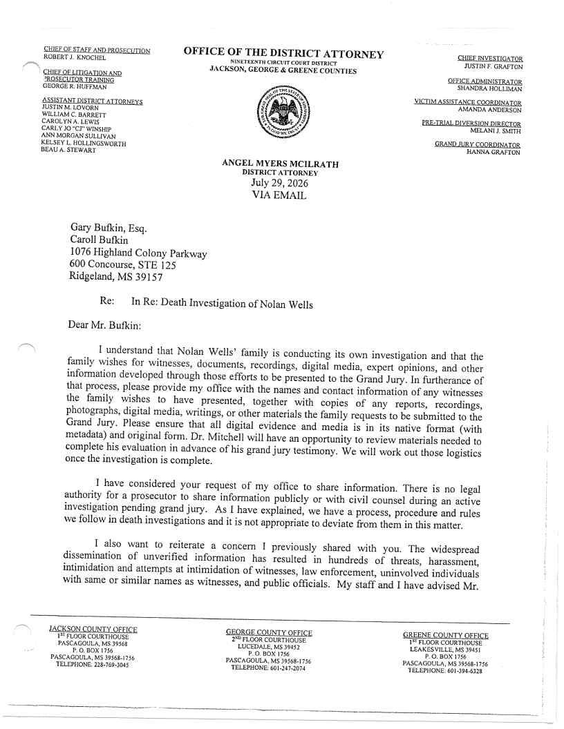 Released correspondence · page 2 from the district attorney's September 18 release